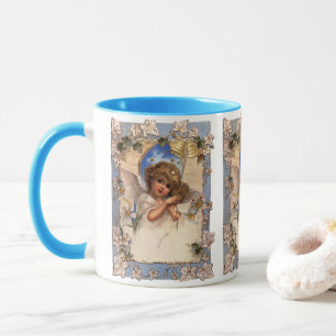Caneca Natal Antigo, Anjo Vitoriano com Sininhos Dourados