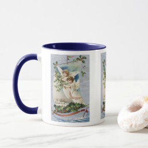 Caneca Natal Antigo, Anjos Vitorianos em um Barco à Vela