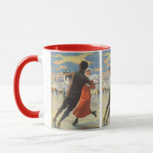 Caneca Natal Antigo, Casal Romântico Patinando no Gelo