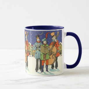 Caneca Natal Antigo, Músicos Cantando Canções de Natal co