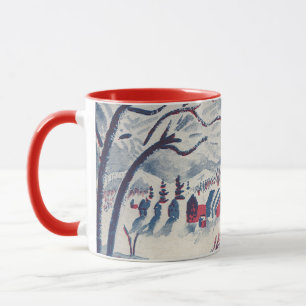 Caneca Natal Antigo, Paisagem de Inverno da Aldeia na Nev