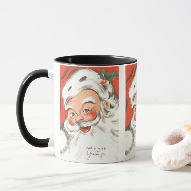 Caneca Natal Antigo, Papai Noel Alegre com Sorriso (Com Donut)