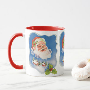 Caneca Natal Antigo, Papai Noel Alegre Retro