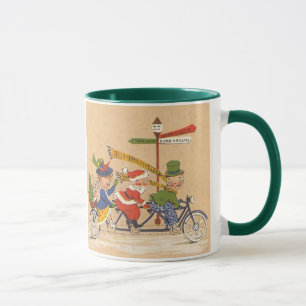Caneca Natal Antigo, Papai Noel andando de bicicleta