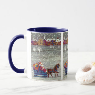 Caneca Natal Antigo, Papai Noel Cavalo Trenó Aberto