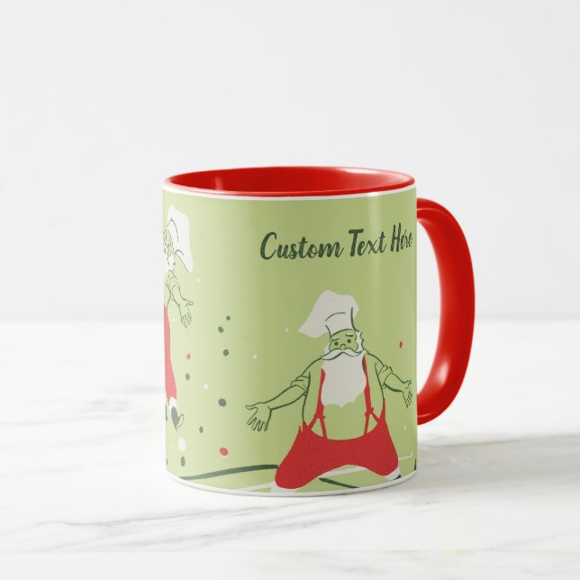 Caneca Natal Antigo, Papai Noel Chef com Jantar (Frente Esquerda)