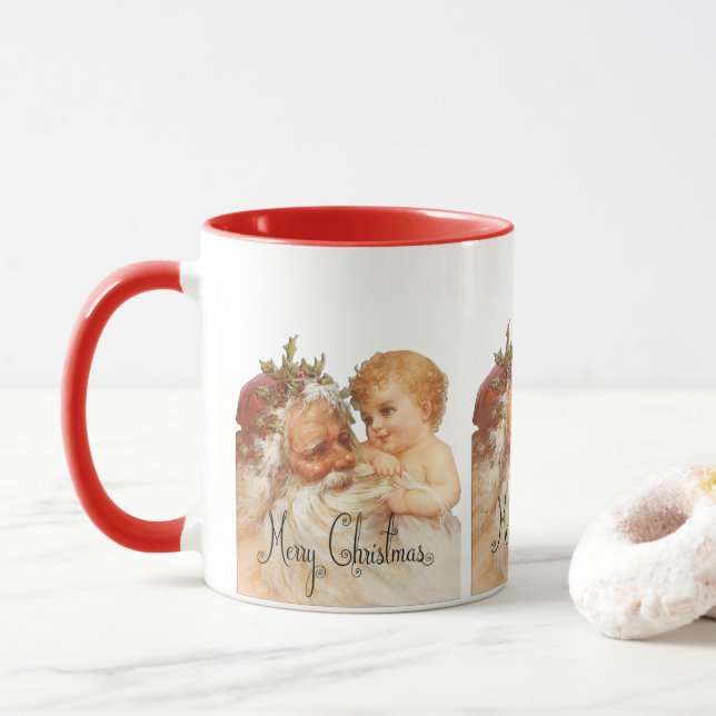 Caneca Natal Antigo Papai Noel E Bebê  (Com Donut)