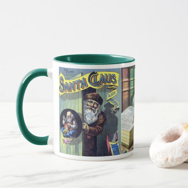 Caneca Natal Antigo, Papai Noel e Suas Obras (Com Donut)