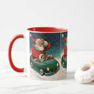 Caneca Natal Antigo, Papai Noel num Carro Fofo