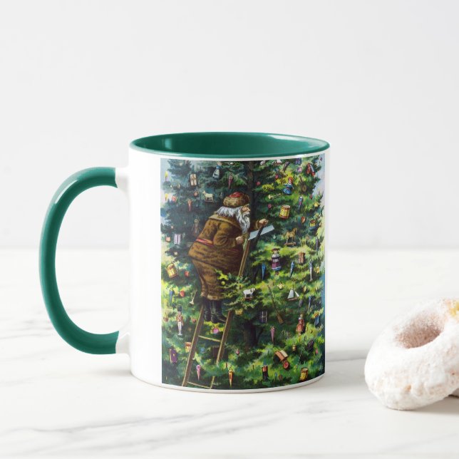 Caneca Natal Antigo, Papai Noel Vitoriano com Árvore (Com Donut)