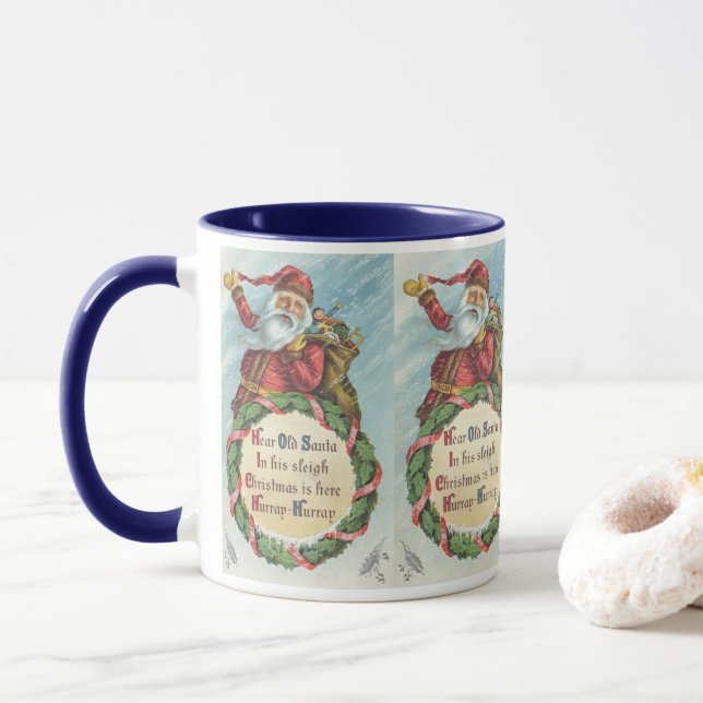 Caneca Natal Antigo, Papai Noel Vitoriano em Grinalda (Com Donut)