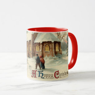 Caneca Natal Antigo Paroquianos da Igreja na Missa do Gal