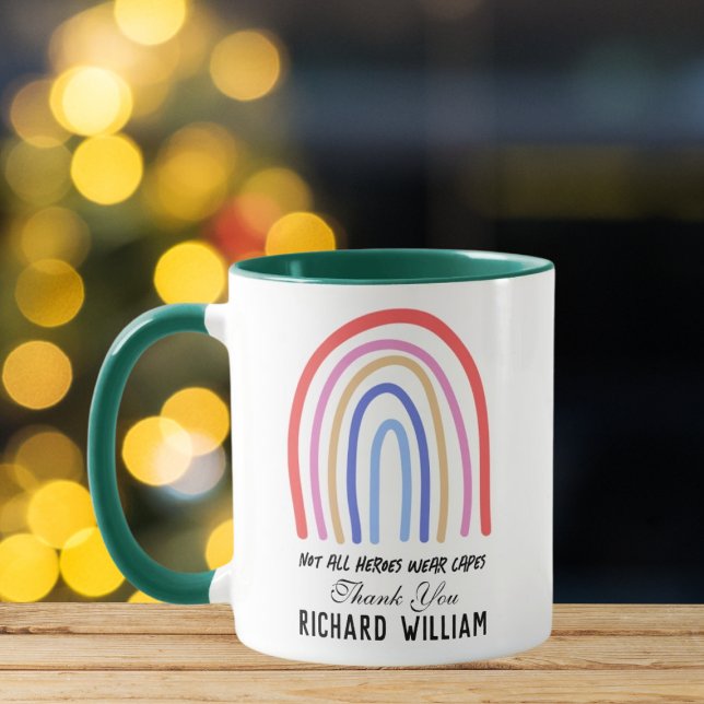 Caneca Natal Arco-íris Aquarela Professora Agradecimento  (Criador carregado)