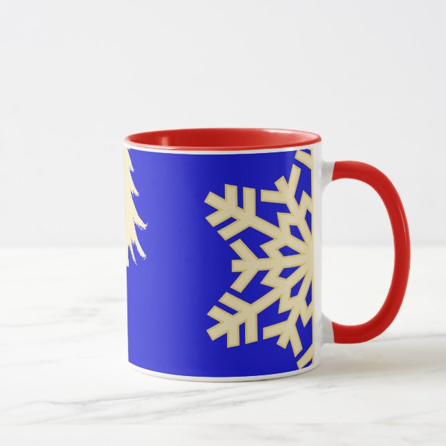 Caneca Natal azul com flocos de neve creme (Direita)