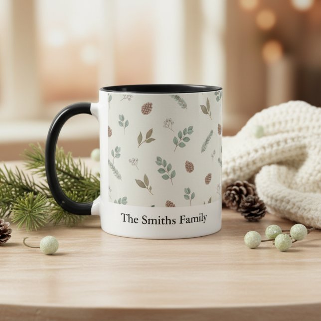 Caneca Natal Botânico de Inverno Marfim Folhagem Personal (Winter Botanical Christmas Ivory Greenery Custom Mug)