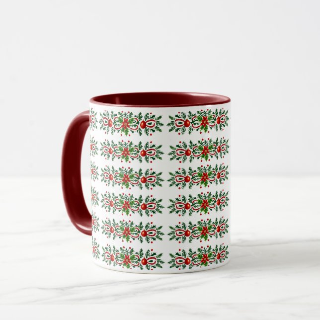 Caneca Natal botânico decorativo elegante (Frente Esquerda)