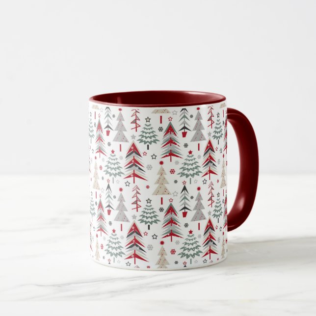 Caneca Natal, colorido, árvore de Natal, vermelho, verde (Frente Esquerda)