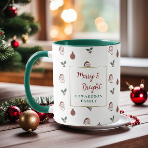 Caneca Natal com o nome da família Alegre e Brilhante