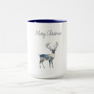 Caneca Natal com Veado Branco Azul Nórdico