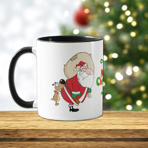 Caneca Natal cortante do papai noel do cão engraçado