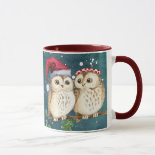Caneca Natal coruja fofa Vida selvagem chapéu do Papai No