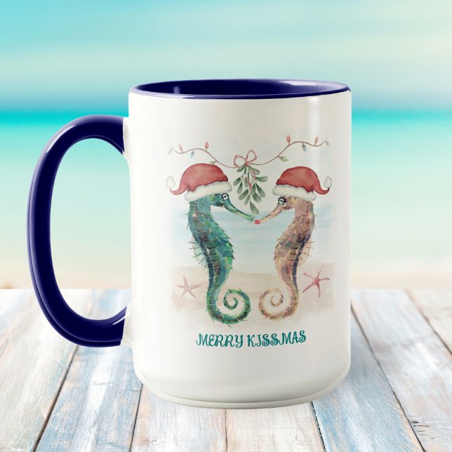 Caneca Natal Costeiro do Cavalo Beijo Mistletodo (Criador carregado)