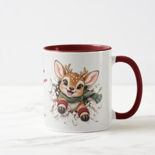 Caneca Natal Cute Renaideer Através da Parede