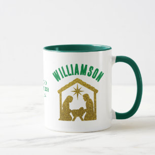 Caneca Natal da família de brilhantes cristãos personaliz