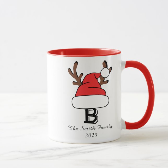 Caneca Natal da Família Monograma Personalizado (Direita)