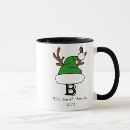 Caneca Natal da Família Monograma Verde Santa Hat