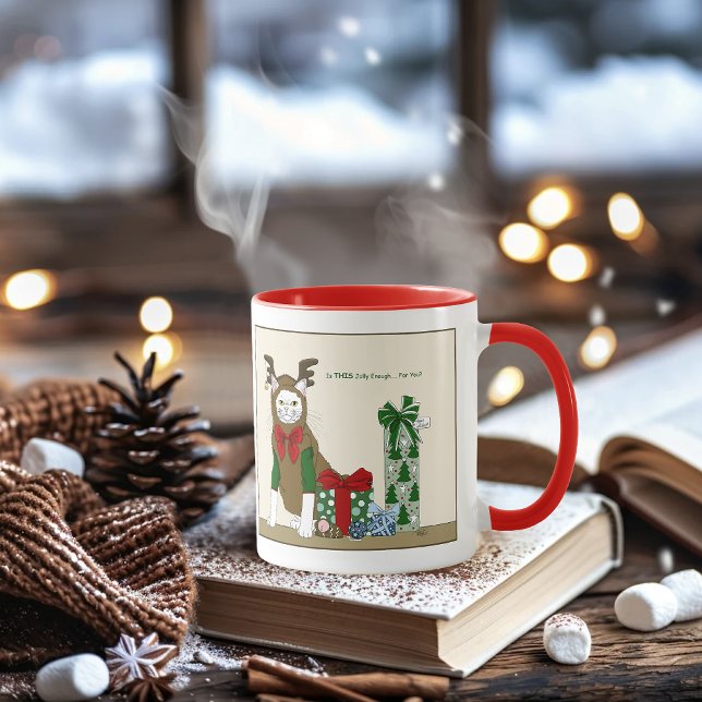 Caneca Natal da Gata Branca Alegre e Divertido (Criador carregado)