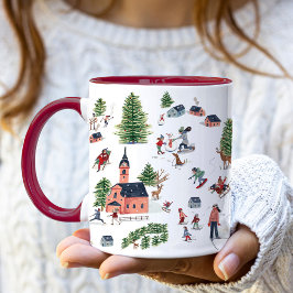 Caneca Natal da Vila Nórdica de Inverno Mínimo e Bonita
