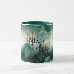 Caneca Natal das Árvores Douradas Verde