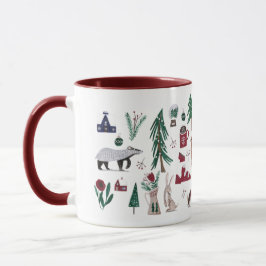 Caneca Natal de esqui nórdico na floresta