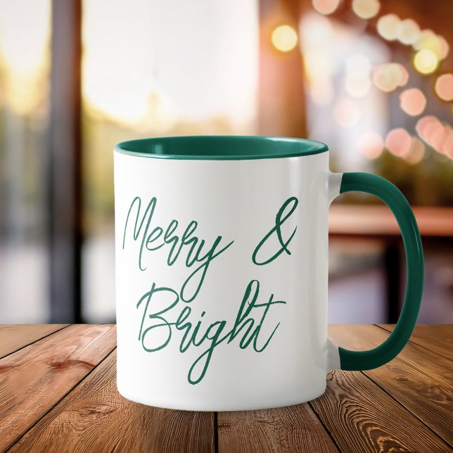 Caneca Natal de Script Verde Brilhante e feliz (Criador carregado)