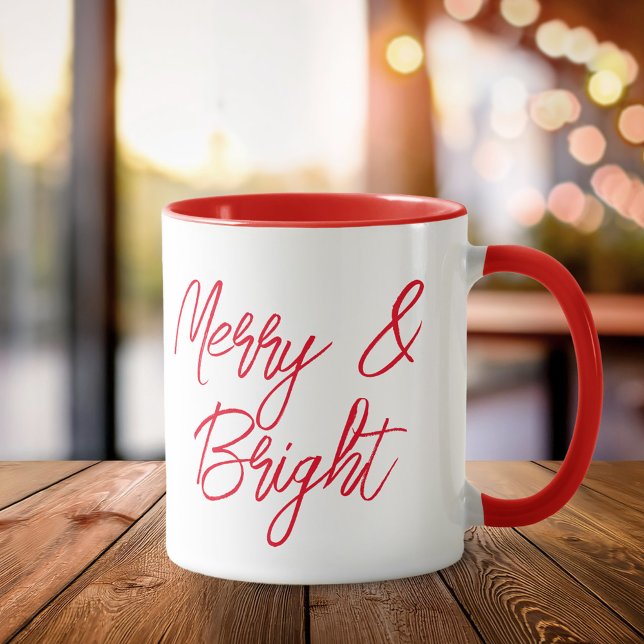 Caneca Natal de Script Vermelho feliz e Brilhante (Criador carregado)