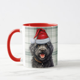 Caneca Natal de Xadrez Verde de Férias de Cachorro