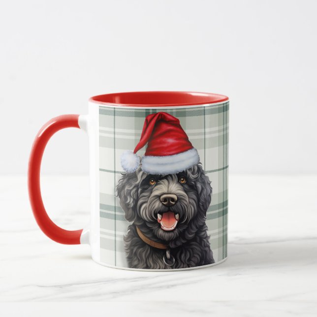 Caneca Natal de Xadrez Verde de Férias de Cachorro (Esquerda)