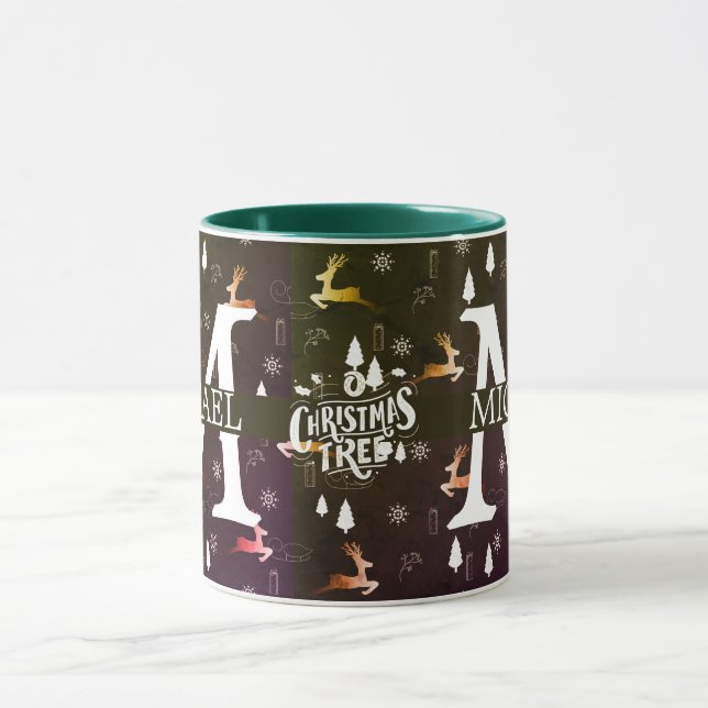 Caneca Natal decorativo do Monograma Elegante (Centro)