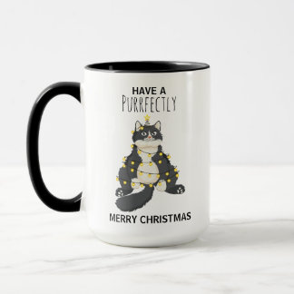 Caneca Natal Divertido Gato Preto Humor Simples de Invern