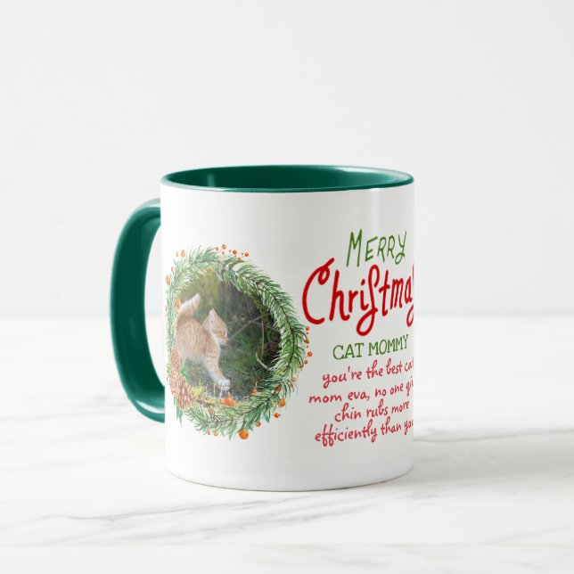 Caneca Natal Divertido Para Mães De Gato - Adicionar 2 Fo (Frente Esquerda)