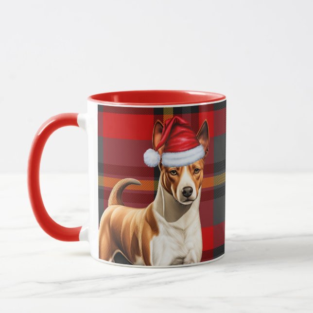 Caneca Natal do Feriado do Cachorro Basenji Vermelho e Xa (Esquerda)