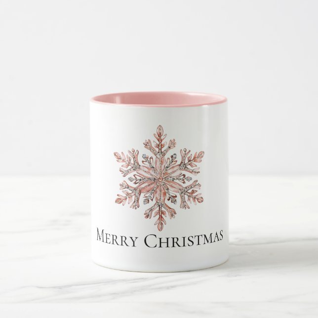 Caneca Natal do Floco de Neve rosa Dourado (Centro)