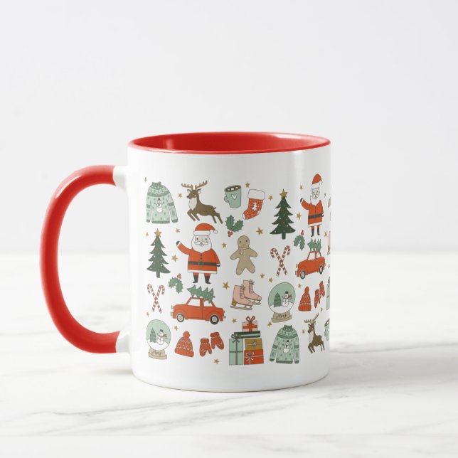 Caneca Natal Doodes feriado bonito Mug (Esquerda)