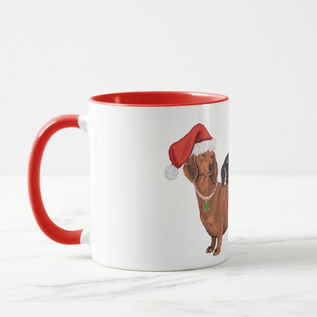 Caneca Natal dos Dachshunds (Esquerda)