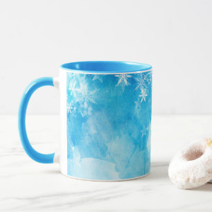 Caneca Natal dos Flocos de Neve Azuis Elegantes  Mug Clás
