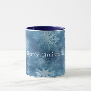 Caneca Natal dos Flocos de Neve Brancos de Inverno Azul