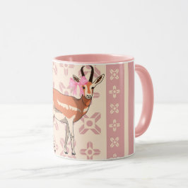 Caneca Natal Elegante com Padrão de Corça Rosa