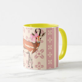 Caneca Natal Elegante com Padrão de Corça Rosa