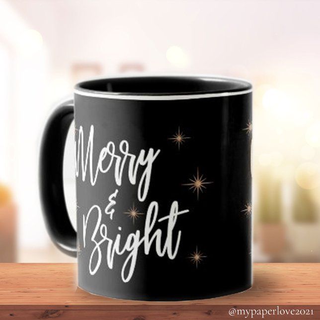 Caneca Natal elegante da Estrela Dourada e feliz Negra Br (Criador carregado)